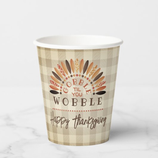 Funny Erntedank Gobble Til You Wobbe Kariert Pappbecher (Vorderseite)
