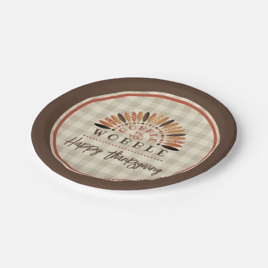 Funny Erntedank Kariert Gobble Til You Wobble Pappteller (Schrägansicht)