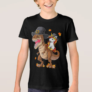 Funny Erntedank Niedlich Unicorn Reiten Dinosaur Tri-Blend Shirt
