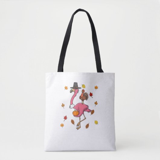 Funny Erntedank Pilgrim Flamingo mit Türkei Cu Tasche (Vorderseite)