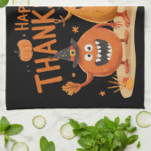 Funny Erntedank Pumpkins in Hexenhats Cartoon Geschirrtuch (Gefaltet)