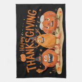 Funny Erntedank Pumpkins in Hexenhats Cartoon Geschirrtuch (Vertikal)