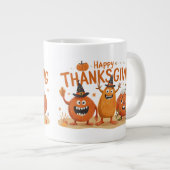 Funny Erntedank Pumpkins in Hexenhats Cartoon Jumbo-Tasse (Vorderseite Rechts)