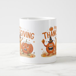 Funny Erntedank Pumpkins in Hexenhats Cartoon Jumbo-Tasse