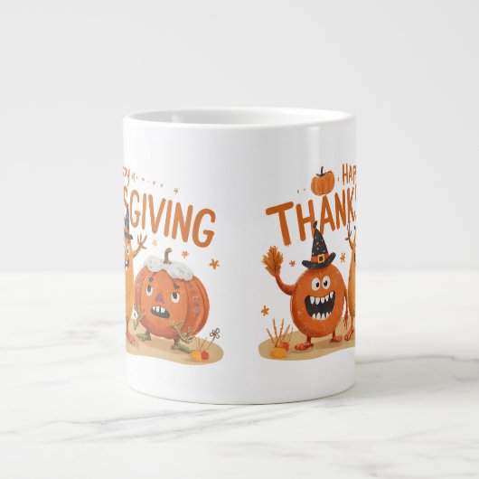 Funny Erntedank Pumpkins in Hexenhats Cartoon Jumbo-Tasse (Vorderseite)