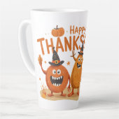 Funny Erntedank Pumpkins in Hexenhats Cartoon Milchtasse (Linke Ecke)