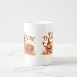 Funny Erntedank Pumpkins in Hexenhats Cartoon Porzellantasse