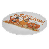 Funny Erntedank Pumpkins in Hexenhats Cartoon Schneidebrett (Ecke)