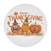 Funny Erntedank Pumpkins in Hexenhats Cartoon Schneidebrett (Vorderseite)