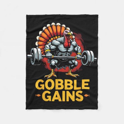 Funny Erntedank Turkey Gobble Gains Gym Workout Fleecedecke (Vorderseite)