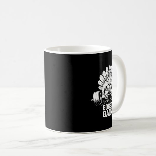 Funny Erntedank Turkey Gobble Gains Gym Workout Kaffeetasse (VorderseiteRechts)
