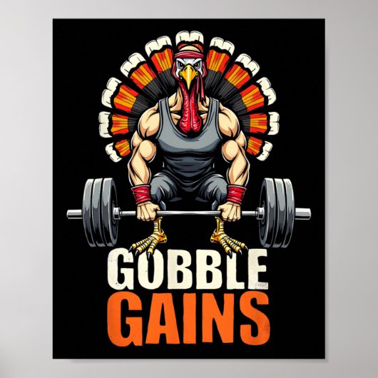 Funny Erntedank Turkey Gobble Gains Gym Workout Poster (Vorne)