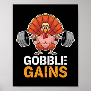Funny Erntedank Turkey Gobble Gains Gym Workout Poster