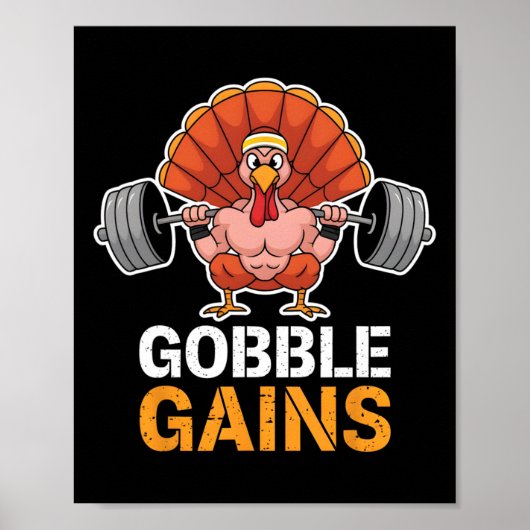 Funny Erntedank Turkey Gobble Gains Gym Workout Poster (Vorne)