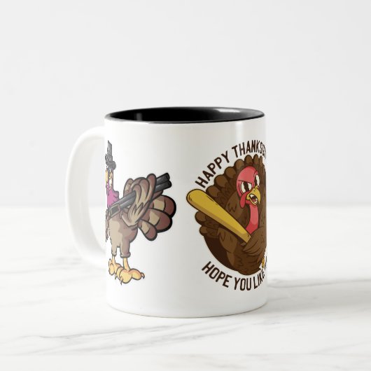 Funny Erntedank Turkey Hunter Zweifarbige Tasse (Vorderseite Links)