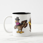 Funny Erntedank Turkey Hunter Zweifarbige Tasse (Links)