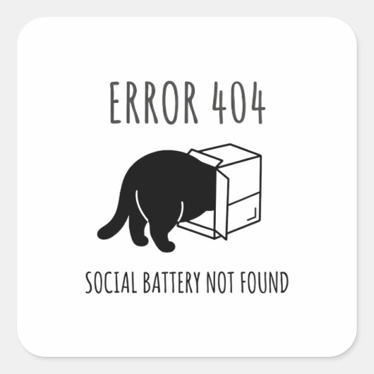 Funny Error 404 Cat Social Battery Sticker (Vorderseite)
