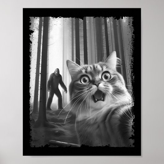 Funny erschreckte Katze Selfie mit Bigfoot Geschen Poster (Vorne)