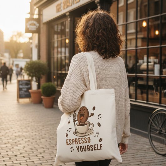 Funny Espresso Yourself Singing Coffee Bean Pun Tragetasche