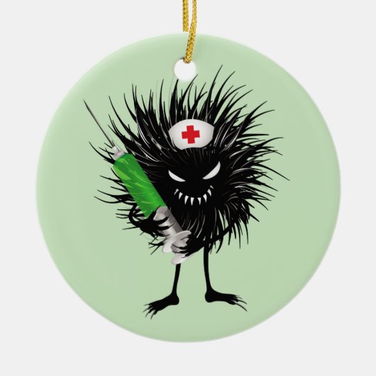 Funny Evil Bug Nurse mit Spritze Keramik Ornament (Vorne)