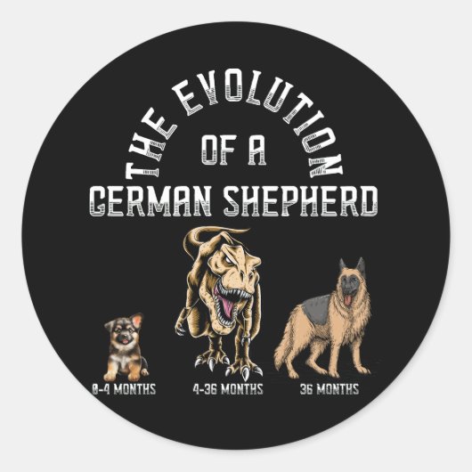 Funny Evolution German Shepherd Dinosaurus Pet Dog Runder Aufkleber (Vorderseite)