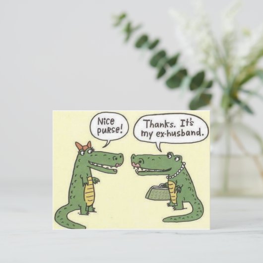 Funny Ex Husband Alligator Purse Postkarte (Stehend Vorderseite)