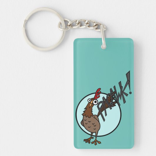 FUNNY EXCITED CHICKEN RECTANGLE KEY CHAIN SCHLÜSSELANHÄNGER (Vorderseite)