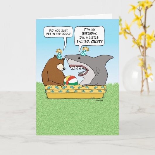 Funny Excited Shark Birthday Karte (Gelbe Blume)
