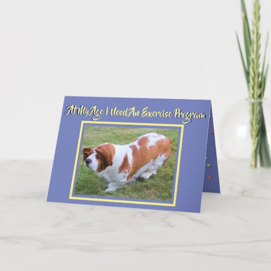 Funny Exercure Birthday Card mit Niedlichem Basset Karte (Vorderseite)