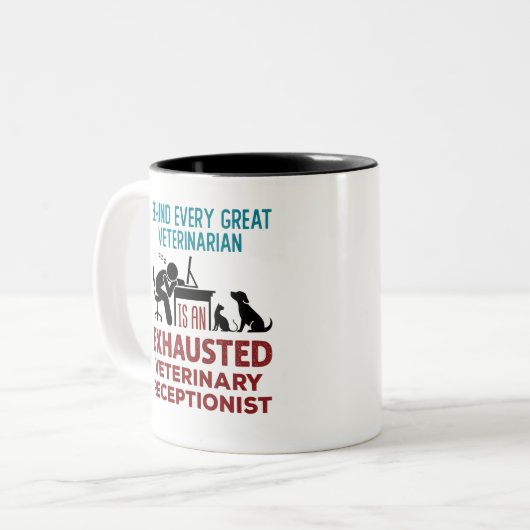 Funny Exhausted Veterinary Receptionist Zweifarbige Tasse (Vorderseite Links)