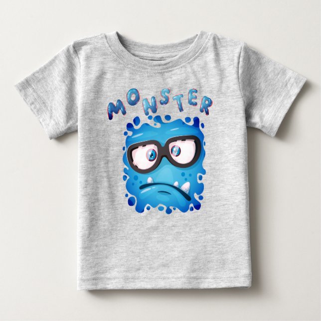 Funny Expressions Dunkles blaues Monster-Gesicht Baby T-shirt (Vorderseite)