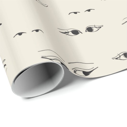 Funny eyes ink zeichnend feines Kunstmuster mädche Geschenkpapier (Rolleneckpunkt)