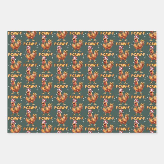 Funny F Caw F Chicken Weihnachtsschreie Rooster Geschenkpapier Set (Vorderseite)