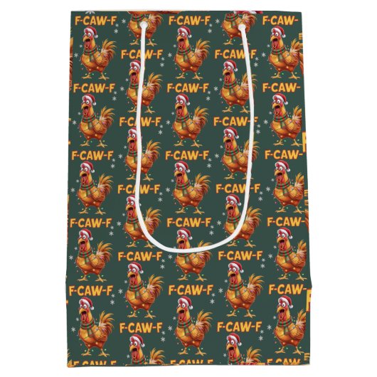 Funny F Caw F Chicken Weihnachtsschreie Rooster Mittlere Geschenktüte (Rückseite)