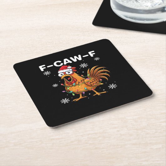 Funny F-Caw-F Christmas Chicken Classic Rechteckiger Pappuntersetzer (angewinkelt)