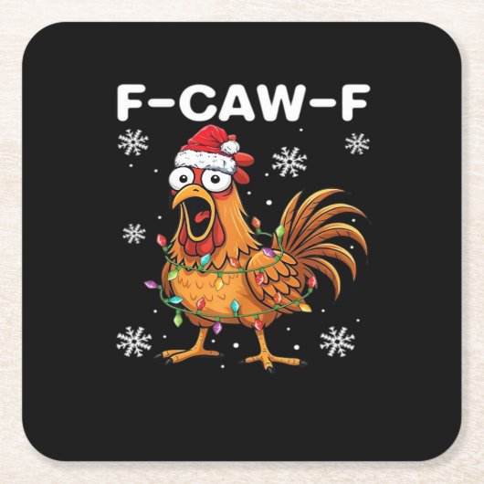 Funny F-Caw-F Christmas Chicken Classic Rechteckiger Pappuntersetzer (Vorderseite)
