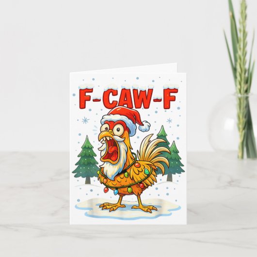 Funny F-caw-f Christmas Chicken Xmas Lights Santa  Karte (Vorderseite)