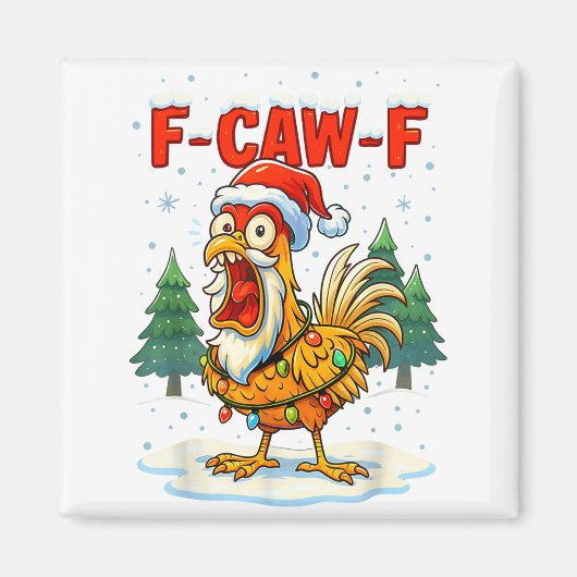 Funny F-caw-f Christmas Chicken Xmas Lights Santa Magnet (Vorne)