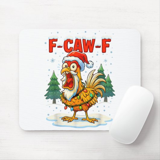 Funny F-caw-f Christmas Chicken Xmas Lights Santa  Mousepad (Mit Mouse)