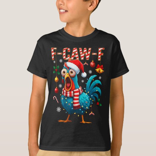 Funny F-caw-f Christmas Chicken Xmas Lights Santa T-Shirt (Vorderseite)