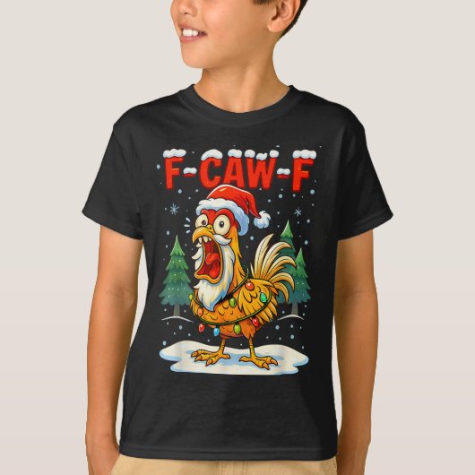 Funny F-caw-f Christmas Chicken Xmas Lights Santa T-Shirt (Vorderseite)
