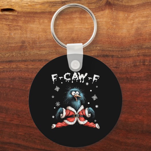 Funny F-caw-f Christmas Crow Santa Xmas Light Blac Schlüsselanhänger (Vorderseite)