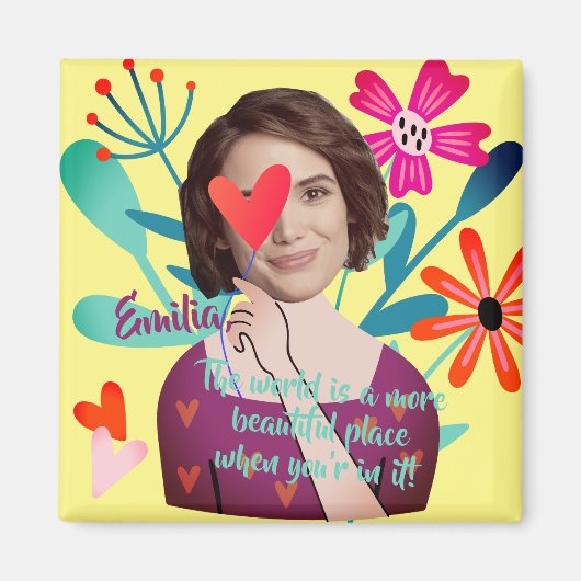 Funny Face | Blume und Herz Schönes Mädchen Magnet (Vorne)