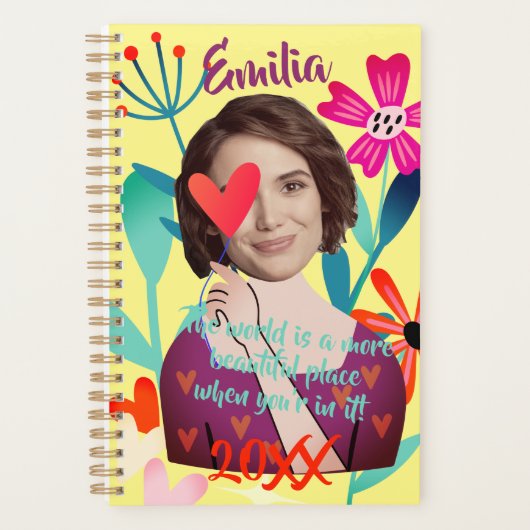 Funny Face | Blume und Herz Schönes Mädchen Planer (Vorderseite)