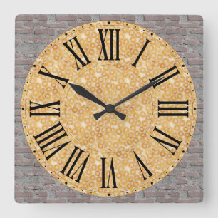 Funny Face / Brick Wall Background Roman Numeral Quadratische Wanduhr