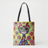FUNNY FACE CAT IN ABTRACT-BLUME TASCHE (Vorderseite)