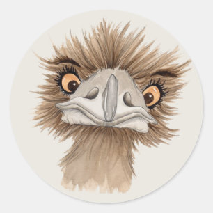 Funny Face Emu Cartoon Runder Aufkleber