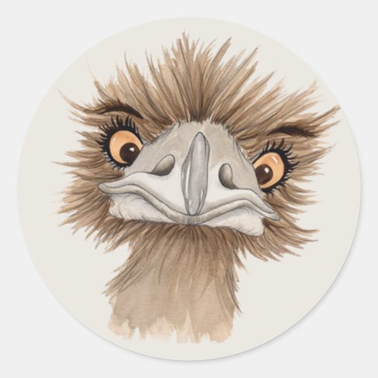Funny Face Emu Cartoon Runder Aufkleber (Vorderseite)