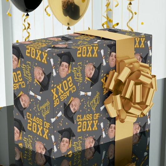 Funny Face Foto Graduation Cap Wrapping Paper Geschenkpapier