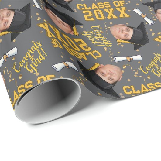 Funny Face Foto Graduation Cap Wrapping Paper Geschenkpapier (Rolleneckpunkt)